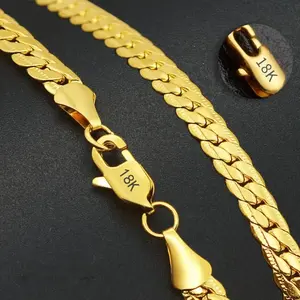 Golden 5MM 18K Gold Plated Full Sideways Chain Necklace For Woman Men Fashion Engagement Jewelry