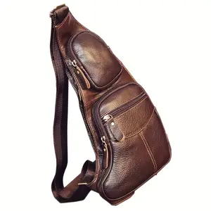 Vintage Genuine Leather Sling Bag Bags for Men Women Backpack Shoulder Messenger Crossbody Outdoor Travel Hiking Camping Tactical Chest Pack Daypack