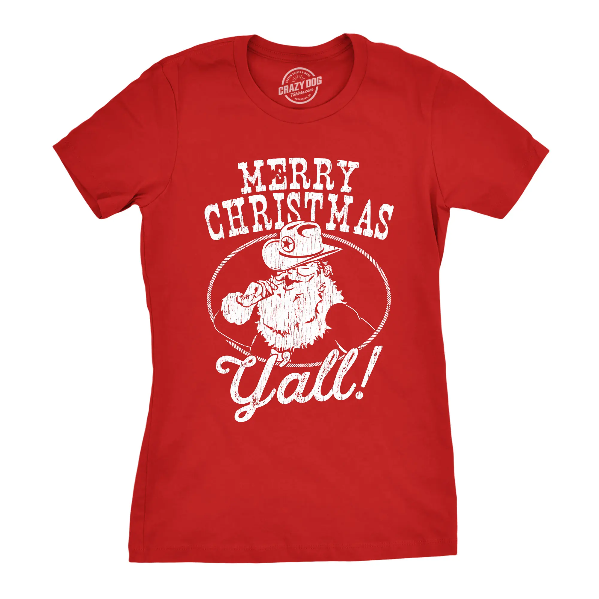 Womens Merry Christmas Yall Tshirt Funny Cowboy Santa Claus Christmas Tee Funny Womens T Shirts Cute Vintage Fashion Casual Ladies T-Shirt Gift Christmas Tops for Women Women's Novelty Tees Red