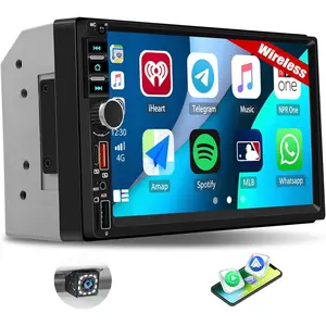 Double Din Car Stereo Wireless  Carplay and Android Auto, 7 Inch Touch Screen Radio with Bluetooth, 2 Din MP5 Car Multimedia Player Support USB Type-C Charging EQ FM Radio Backup Camera