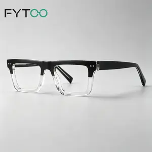 FYTOO Two Tone Black Clear Square TR90 Glasses Frame, Retro Rectangular Lightweight Daily Office Fashion Eyeglasses  1899-16