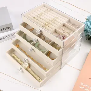 5-Layer Jewelry Box for Women,Acrylic & Velvet Drawer Organizer,Clear Jewelry Storage for Earrings,Rings,Necklaces,Bracelets – Stackable Desktop Vanity Organizer,Elegant Jewelry Case,trinket trade box,Makeup Storage fashion classic
