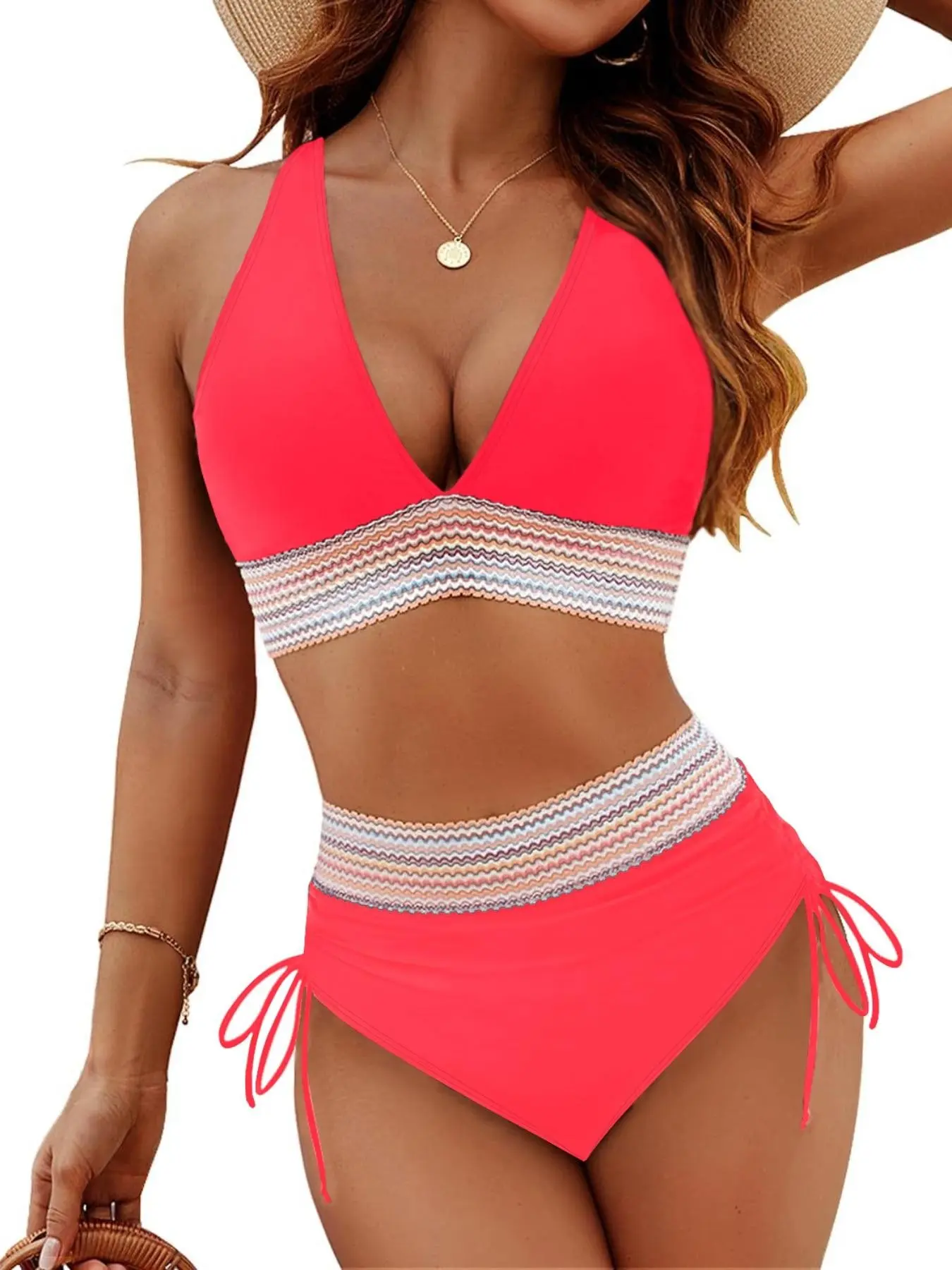 New Fashion High-End Sexy Bikini Spa Swimwear for Women, European and American Beach Two-Piece Swimsuit, Color Block Swimsuits, Stylish Bathing Suit, Stylish and Comfortable, Beach Bikini Set