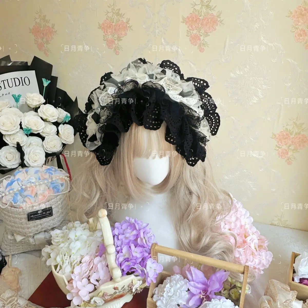 Cosplay simple two-layer cotton lolita lace elegant sweet cute headband for photo shoots versatile bowknot Japanese soft girl headband