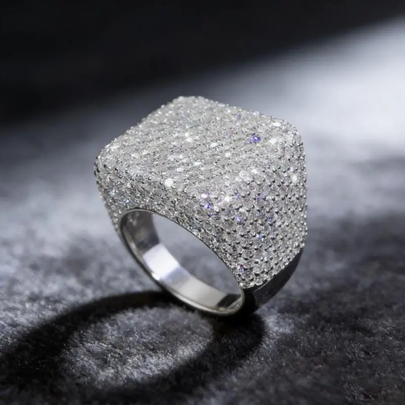 Chunky Square Shape Ring with Pave Synthetic Diamonds, Unisex Cool Street Style Jewelry for Adults and Daily Wear, Sizes 6-10, All Seasons, Thick And Square, Special Event Enhancement, No, Rings, Square Ring