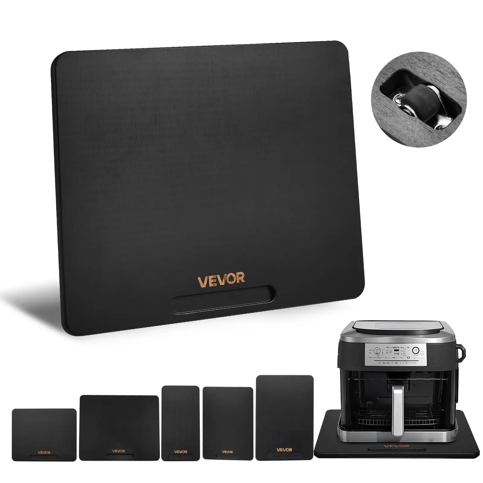 【Summerfinds】VEVOR CQ1006 Appliance Slider Rolling Tray, 13x16 in, 0.7 in Height, 40 lbs Capacity, Silent Wheels, Tile Safe, Ergonomic Hollow Handle, Effortless Sliding, Easy to Clean, High Compatibility for Kitchen Use, Black (Fathers Day Pick)