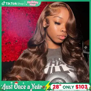 Bling Hair Chocolate Brown Wigs Body Wave 13x4 13x6 HD Transparent Lace Front Human Hair Wig For Women 4x4 Lace Closure Brazilian Remy Human Wig Pre plucked Natural Hairline 30 Inch 180% Density TikTokShopHolidayHaul