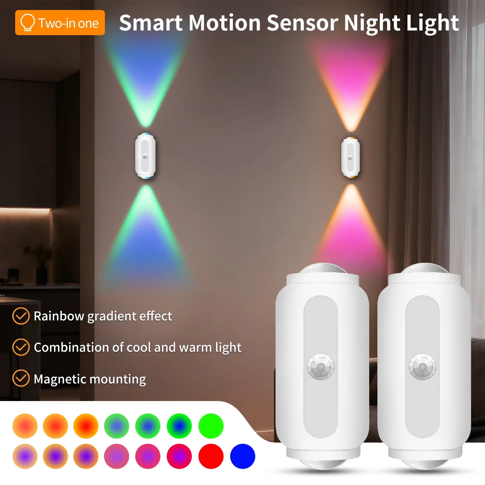 KEXU Smart Rechargeable LED Night Light with Motion Sensor, Magnetic Mounting Perfect for Bedrooms, Courtyards, Staircases Birthday Gift, Christmas Present, Interior Led Lights, Ambient Led Lighting Battery Lamp