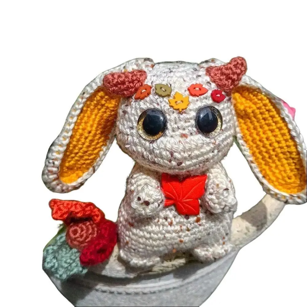 Squishy Stitch Birch Handmade Crochet Plush - Forest Guardian of the Birch Trees with Floppy Ears Leafy Tail & Button Accents 6.5 Inches Tall for Nature Lovers