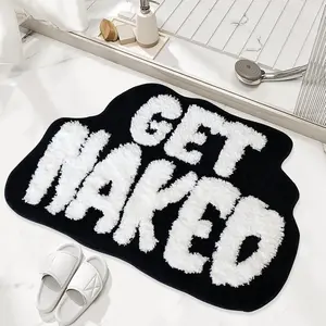 Get Naked Bath Mat, Cute Bathroom Rug for Bathroom Mat, irregular non-slip shower floor mat, ultra-soft mat, funny bathroom decor (black)