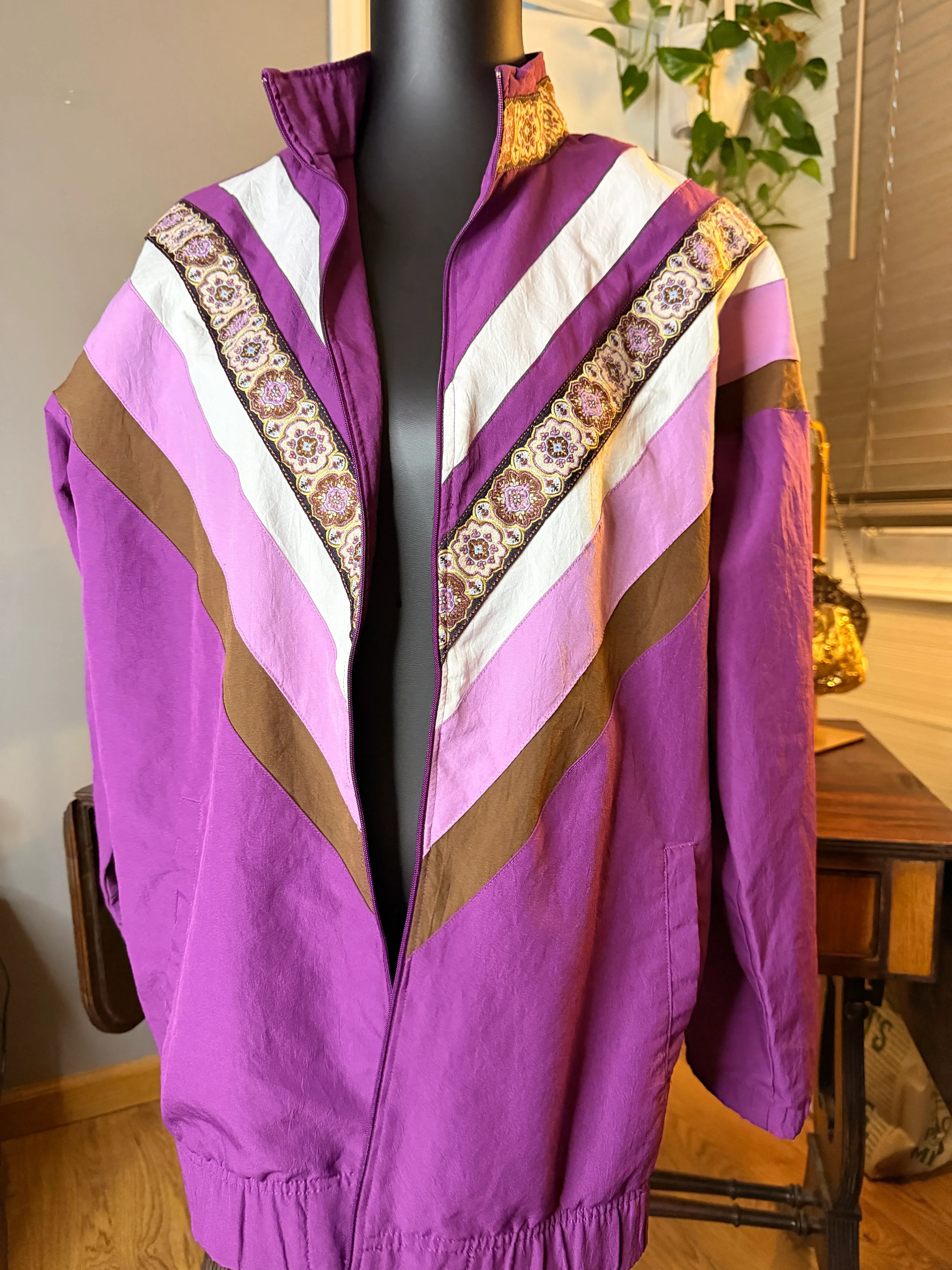 Vintage Blair Purple Colorblock Zip Jacket Geometric Retro Windbreaker Women's Medium (missing zipper pull)