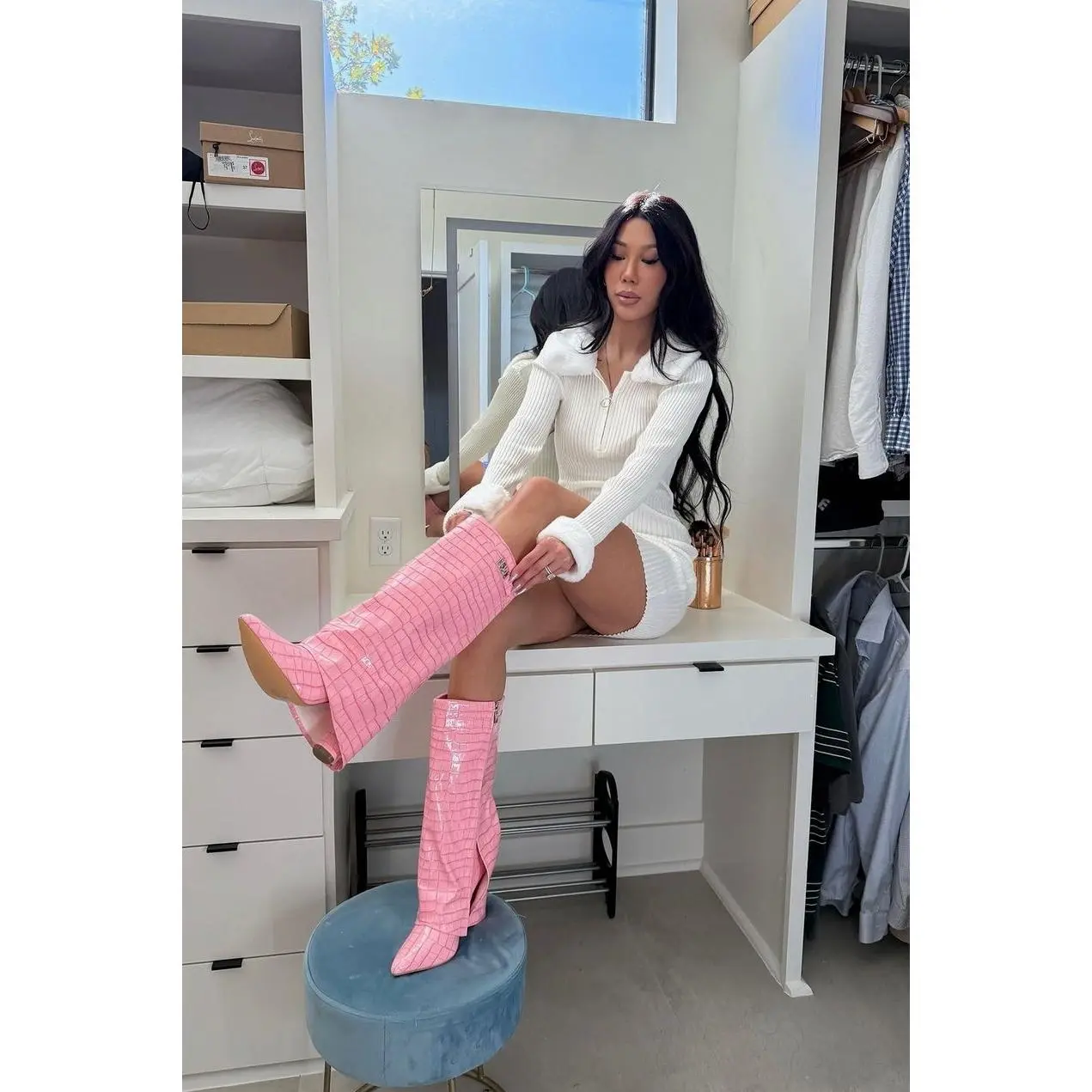 Not The Same Knee High Boots - Pink H