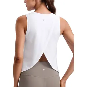 Outdoors & sports CRZ YOGA Cotton-Blend Split Open Back Tank Tops for Women - Workout Athletic Gym Casual Crewneck Sleeveless Shirts