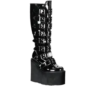 Demonia Swing-815 Black Patent Knee-high Boots