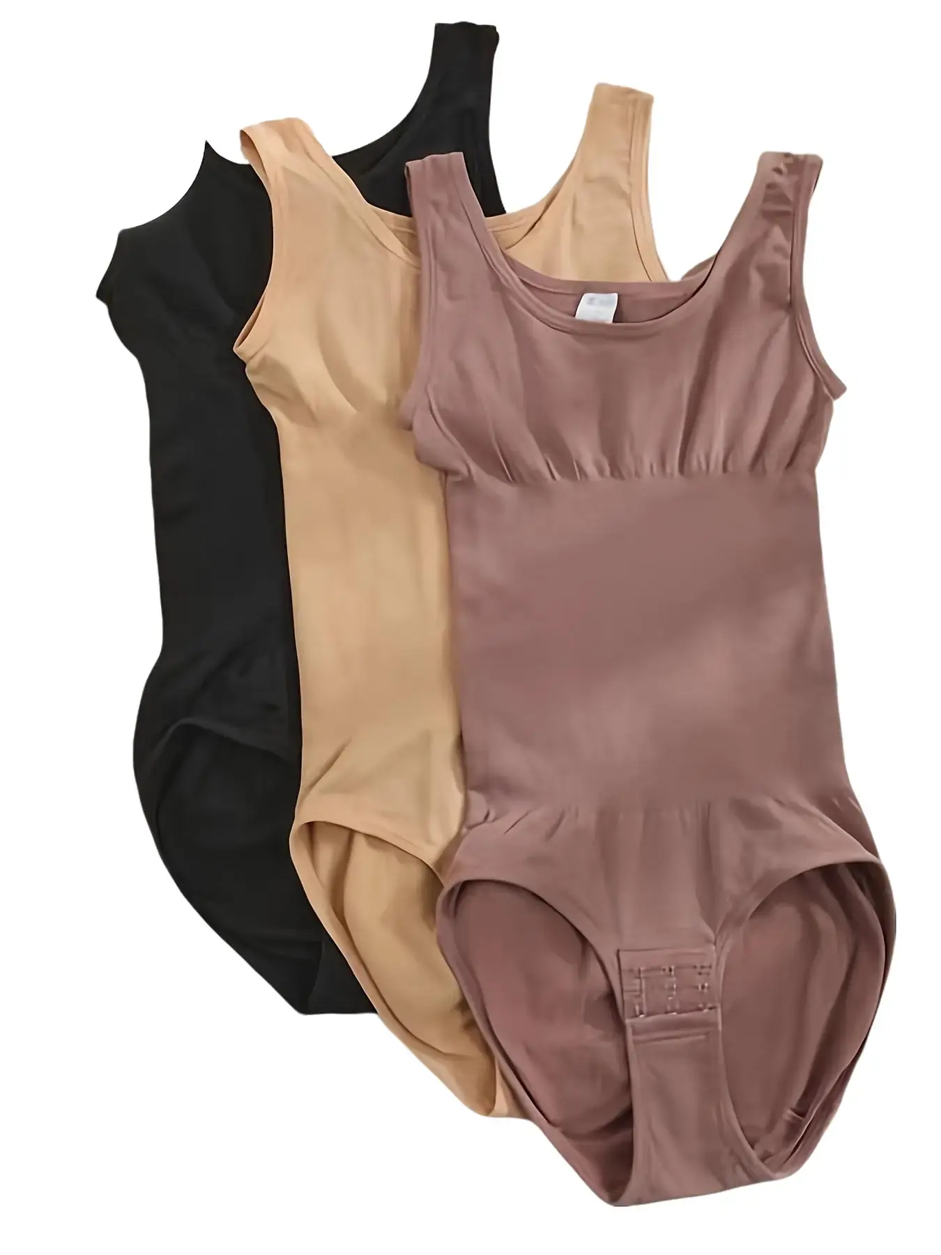 Women's Shapewear Bodysuit, 3-Pack Solid Seamless Body Shaper with Lightweight Compression, Tummy Control, and Crotch Button, Style, Everyday
