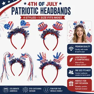 Patriotic 4th of July Hair Bands - 4Pcs, US National Flag Star & Heart Design, Lightweight Red Blue Ribbon Accessories for Casual Independence Day Parties