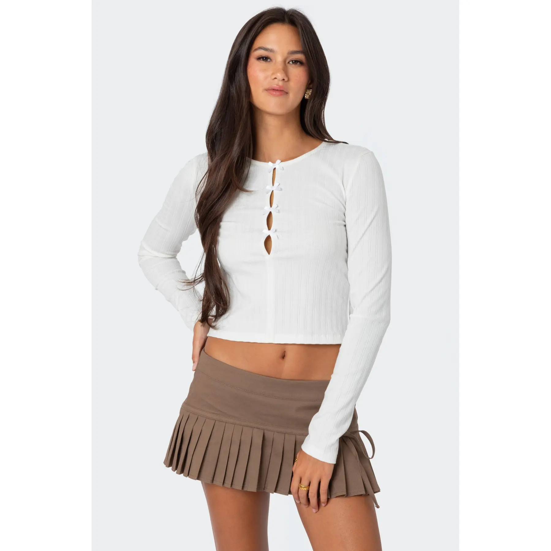 Bow Cut Out Pointelle Top