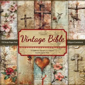 30pcs Vintage Bible Verse Scrapbook Paper, Unique Floral & Cross Patterns Art Collage Craft Paper for Christian Journaling, Planners, Card Making, Origami & Crafting, Scrapbooking Supplies, Scrapbook Materials