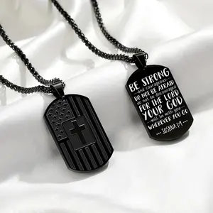 .K Jewelry Stainless Steel Dog Tag American flag cross Necklace For Men/Women/Boys/Teenages Bible Verse Chains,Gifts For Christmas,Birthday,Family,Friend Jewlery Jewellery Pendants for Husband Valentines prayer Minimalist bruh unisex stylish fashionable