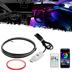 DIBMS USB RGB Car Ambient Light,nterior Car Ambient Lighting Kit,  Neon Accessories for Cars Truck SUV Center Console Dashboard with APP&Remote Control underglow neon tubes RGB LED Music Control Rock Lights Kit