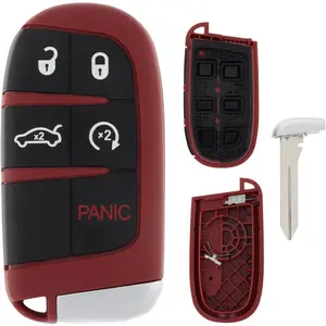 Key Fob Cover Case Replacement Fit for Chrysler 300, for Dodge Charger Challenger Dart, 5 Buttons Remote Keyless Entry Key Fob Shell, Just Key Shell, Red (1)