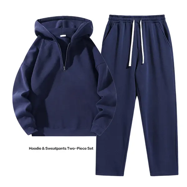 Men’s knit half-zip sweatshirt two-piece sports set!Basic casual sportswear set, elastic-waist drawstring sweatpants, suitable for autumn and winter, great Christmas gift, sports fitness apparel, two-piece set with a casual hoodie