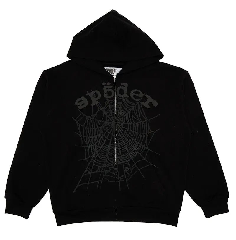Sp5der Men's OG Web V2 Phantom Zip Up Hoodie Black, from StockX