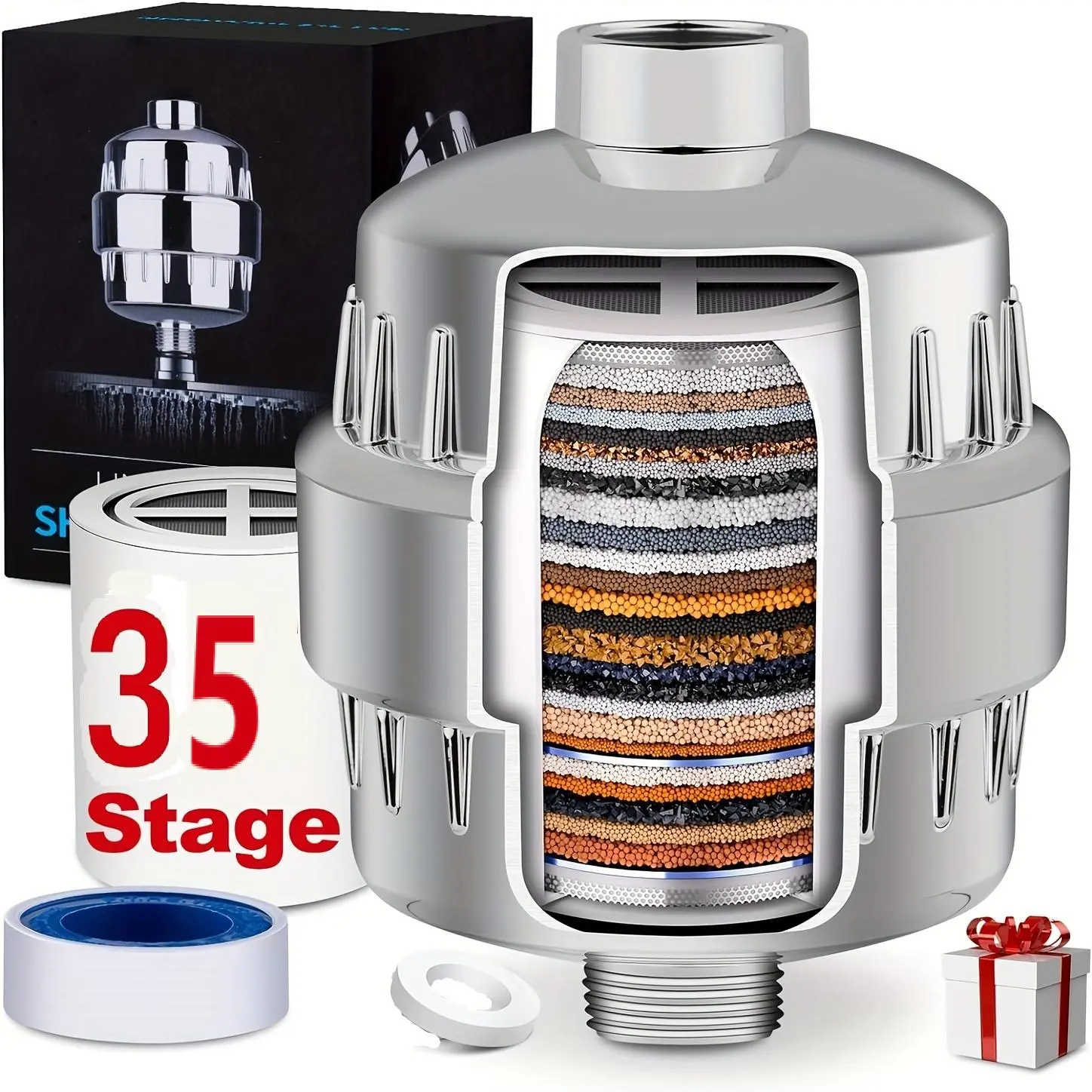 35-Stage Shower Water Filter High-Performance Shower Filter, Showerhead Filter with Cartridges - Hard Water Purifier