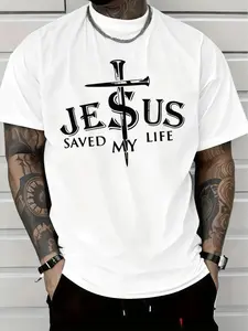Men's with Cross SAVED MY LIFE Graphic Print T-Shirt , Casual Cotton Relaxed Fit Shortsleeve Menswear Crew Neck Tee Top Womenswear Streetwear Tshirt Stylish Classic Crewneck