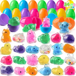 Easter 2026 Gift 24 Pcs Easter Prefilled Eggs with Mochi Squishy Toy, Cute Animal Squishy Toy Fillers for Easter Egg Hunt, Basket Stuffers, Stress Release, Classroom Prize Supplies, Party Favors Gifts Bulk