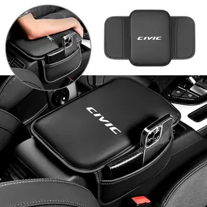 Universal Leather Car Armrest Box Pad with Pocket, Central Memory for Honda Civic, Comfortable Armrest Cushion, Essential Car Accessory