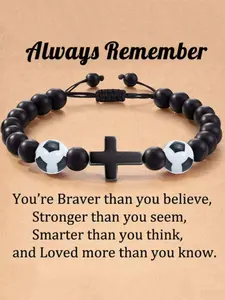 Soccer Charm Beaded Bracelet, Fashion Cross Bangle, Fashionable Cross Decor Bracelet for Men & Women, Trendy All-match & Exquisite Jewelry for Birthday Gift