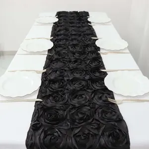 Rosette Satin Table Runner 14"x108" Black - Stylish Grandiose Fabric Table Decor