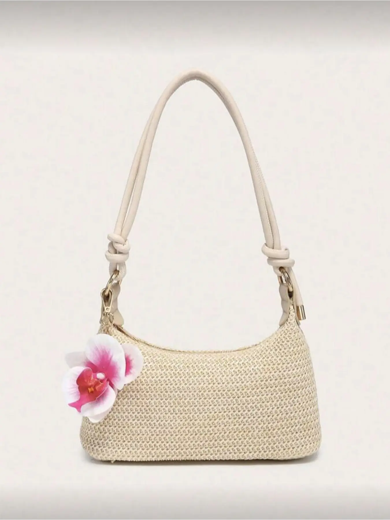 Women's Square Shoulder Bag PU Rope Flower Pendant Large Capacity Lightweight Casual Crossbody Bags Beach Vacation Style Stylish Square Bag Shopping Travel Bag Crossbody Shoulder Purses Boho Style Crossbody Fashionable Crossbody Bag