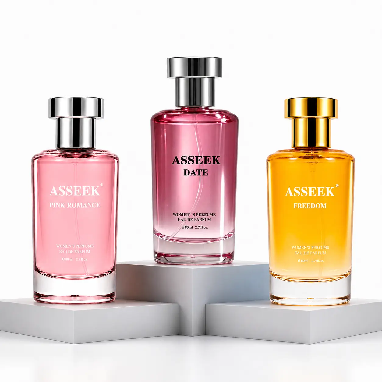 ASSEEK Women’s Eau de Parfum Set | 3x80ml EDP Perfumes | Pink Romance, Date & Freedom | Fruity Floral, Sweet Gourmand & Fresh Aquatic Scents | Long Lasting Fragrance
