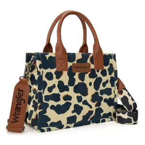 Wrangler Cow Print Crossbody Tote Bags for Women Top Handle Handbags with Adjustable Strap and Leather Accents