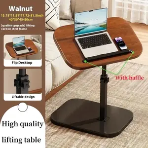 Portable Adjustable Folding Table Walnut Color Carbon Steel Frame Laptop Table for Home Office Coffee Tables Bedside Sofas 45x28x53cm