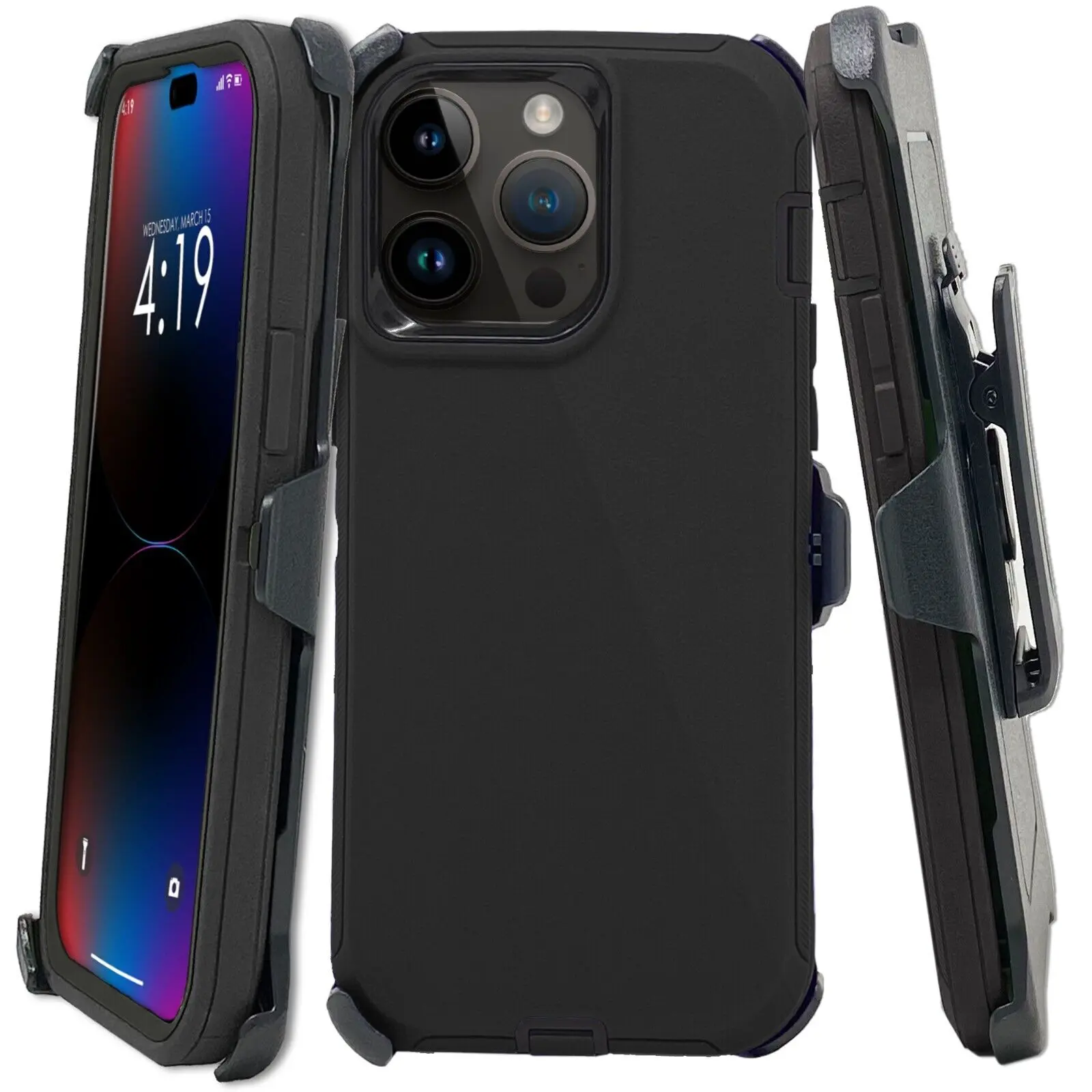 Black Rugged Defender Case For iPhone 17 / 16 / 15 / 14 / 13 / 12 / 11 / Plus / Pro / Pro Max / Shockproof Heavyduty cover With Belt Clip Phonecase Casing