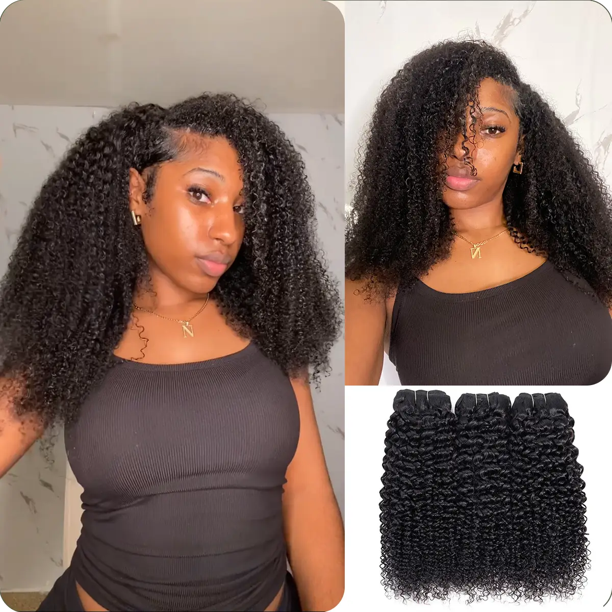 [Wequeen] Kinky Curly Human Hair Bundles Brazilian Soft 100% Human Hair Budget Friendly 10A Grade Viral Hair Natural Black Color