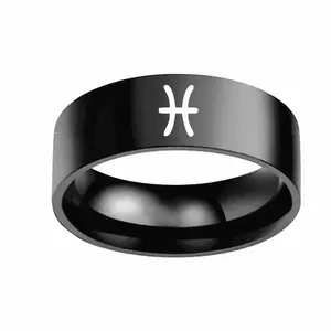 Elegant Stainless Steel Zodiac Ring - Fashion Black 12 Constellation Band, Durable & Non-Fading