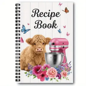 Cute Highland Cow Recipe Notebook, Spiral Bound Kitchen Diary, Soft Floral Cow Pattern, Meal Planning & Cooking Organization, Planner Notebook, Spiral Notebook Journal