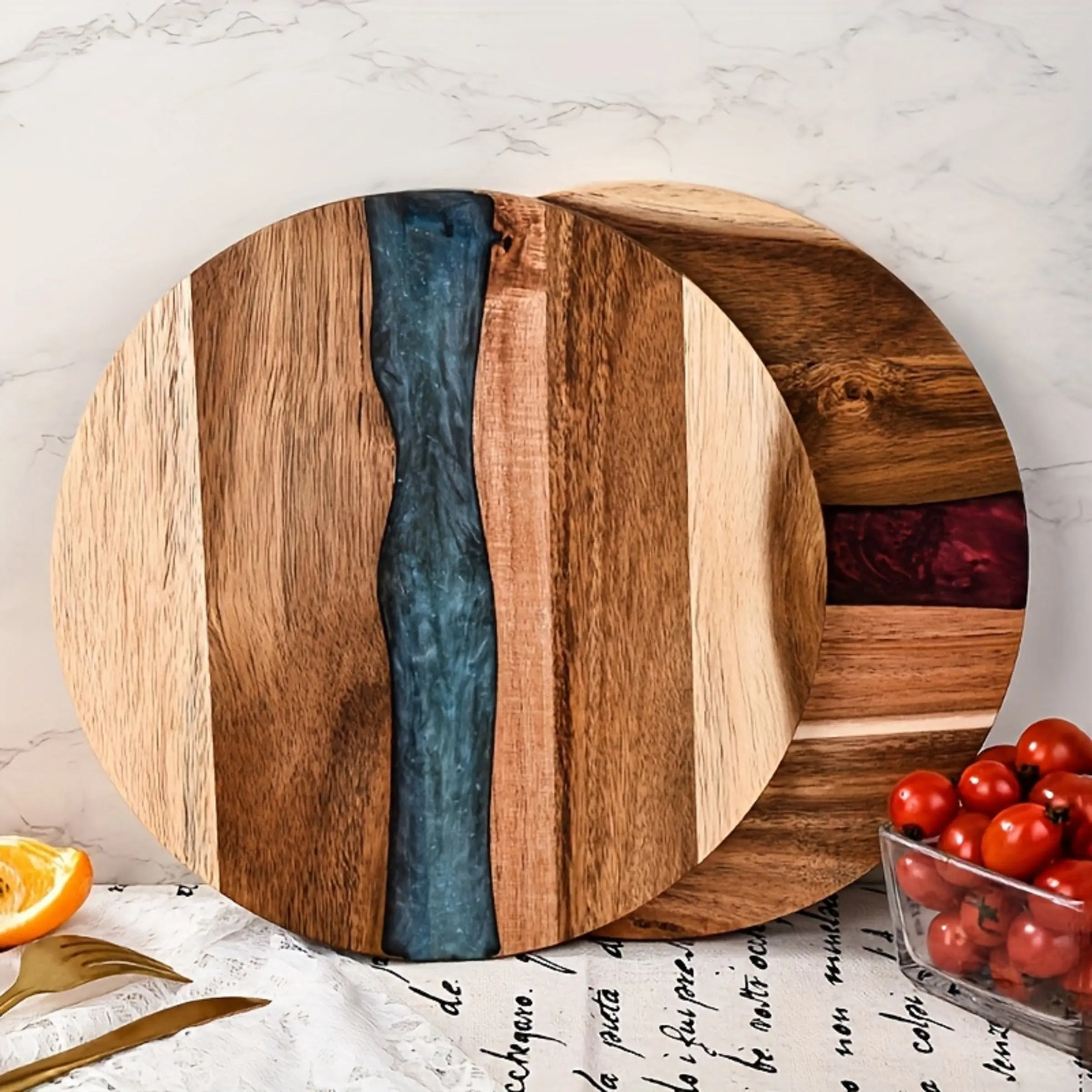 Teakwood Resin Round Cooking Cutting Board, Food Safe Kitchen Tray, Ideal for Steaks, Snacks, Fruits, Home & Restaurant Use, Durable Cutting Boards for Kitchen, Wooden Chopping Board