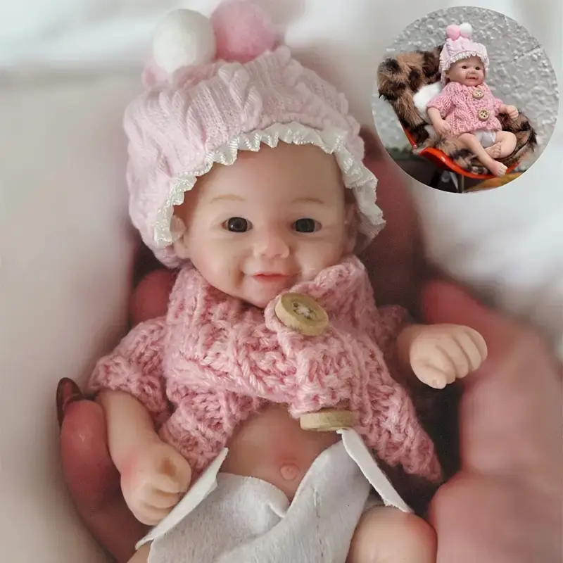 6Inch Adorable Mini Full Body Solid Silicone Reborn Girl Doll With 3D Painted Skin Handmade Soft Touch Feeling Flexible Lifelike Realistic Baby Reborn Doll For Kids, Realistic Baby Dolls, Baby Doll