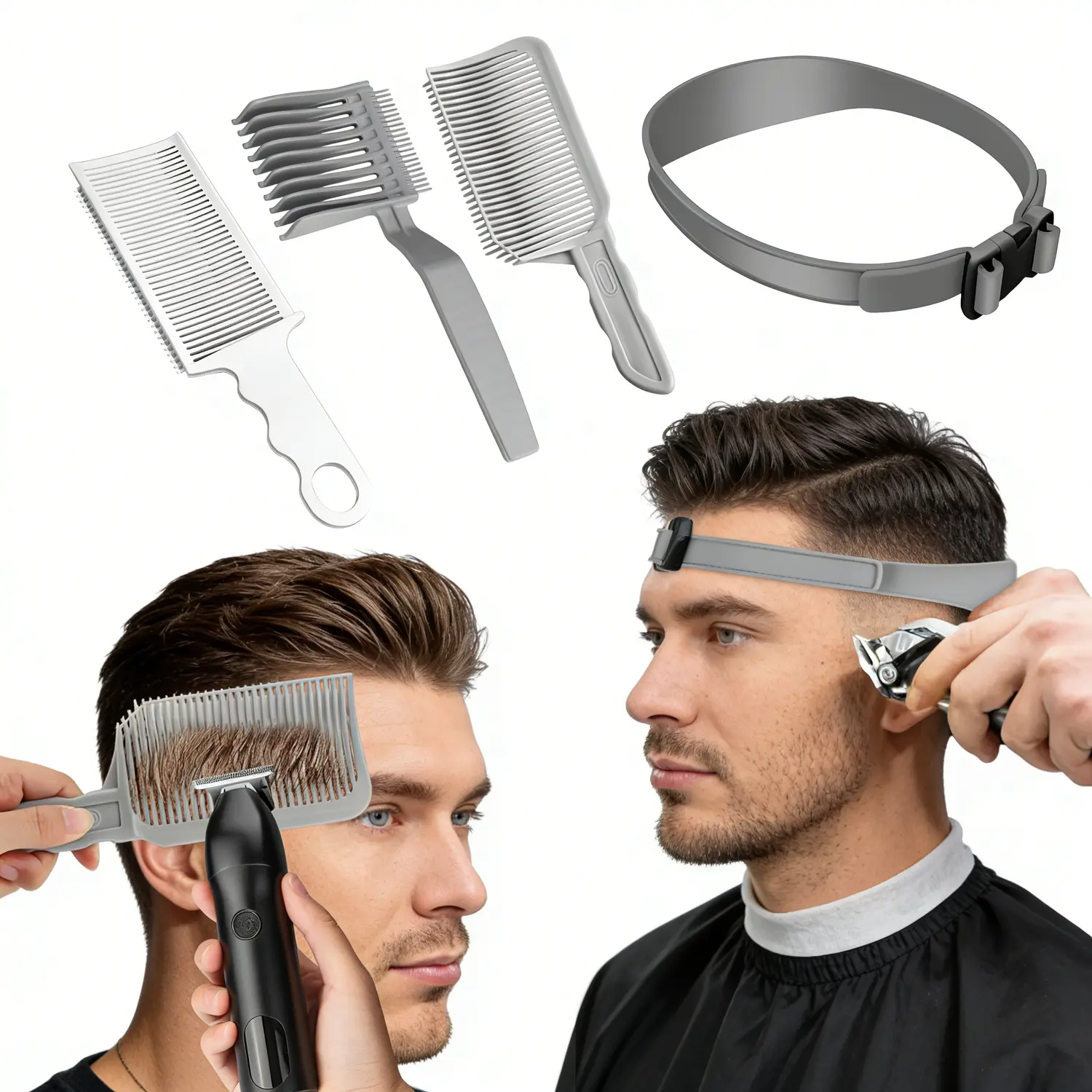Self Haircut Trimming Set, 4-Piece Heatless Silicone Guide with an Adjustable Band and Precision Combs for Easy DIY Haircuts