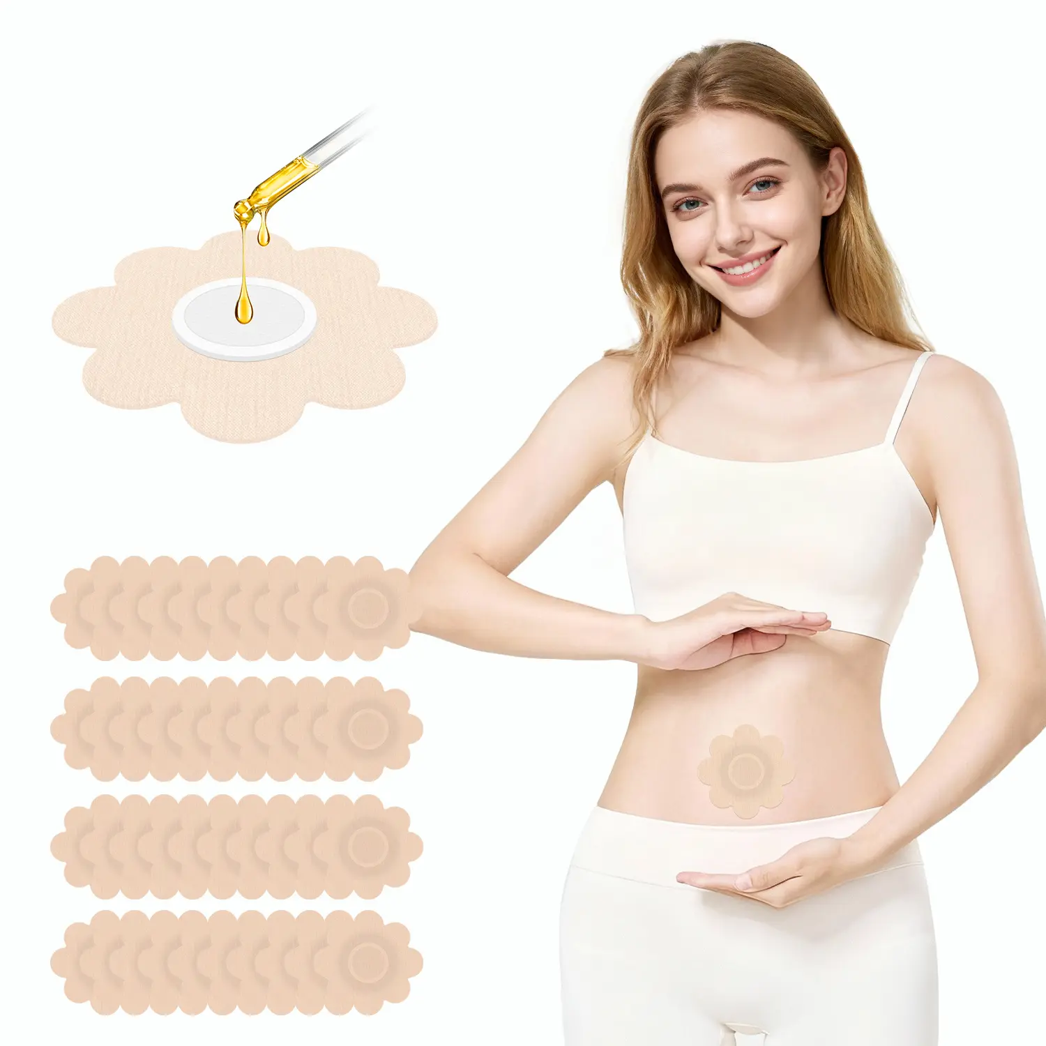 AIYUANQI Organic Castor Oil Pack Compress, 80 Count Self-Adhesive Belly Button Patches with Herbal Extracts for a Warm, Calming Experience