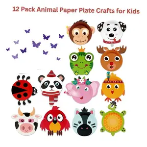 Halloween Gift 12 Pack Animal Paper Plate Crafts for Kids – Arts and Crafts Kits for Toddlers Ages 2-5 – Easy DIY Preschool Art Projects for Boys & Girls – Classroom, Party & Birthday Activities