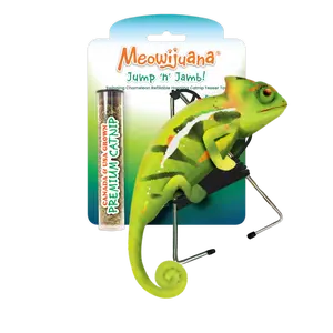 Jump 'n' Jamb Swinging Chameleon Refillable Catnip Teaser Toy - Interactive Plush Cat Toy