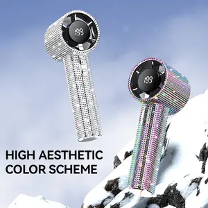 Diamond-Shimmering Luxury Fan-A Portable Handheld Turbo Fan 3 Gear Wind Rechargeable Long Battery Life Hand Fan With Digital Display For Outdoor Activities Travel Office Strong Boosting Output Long Distance Blowing