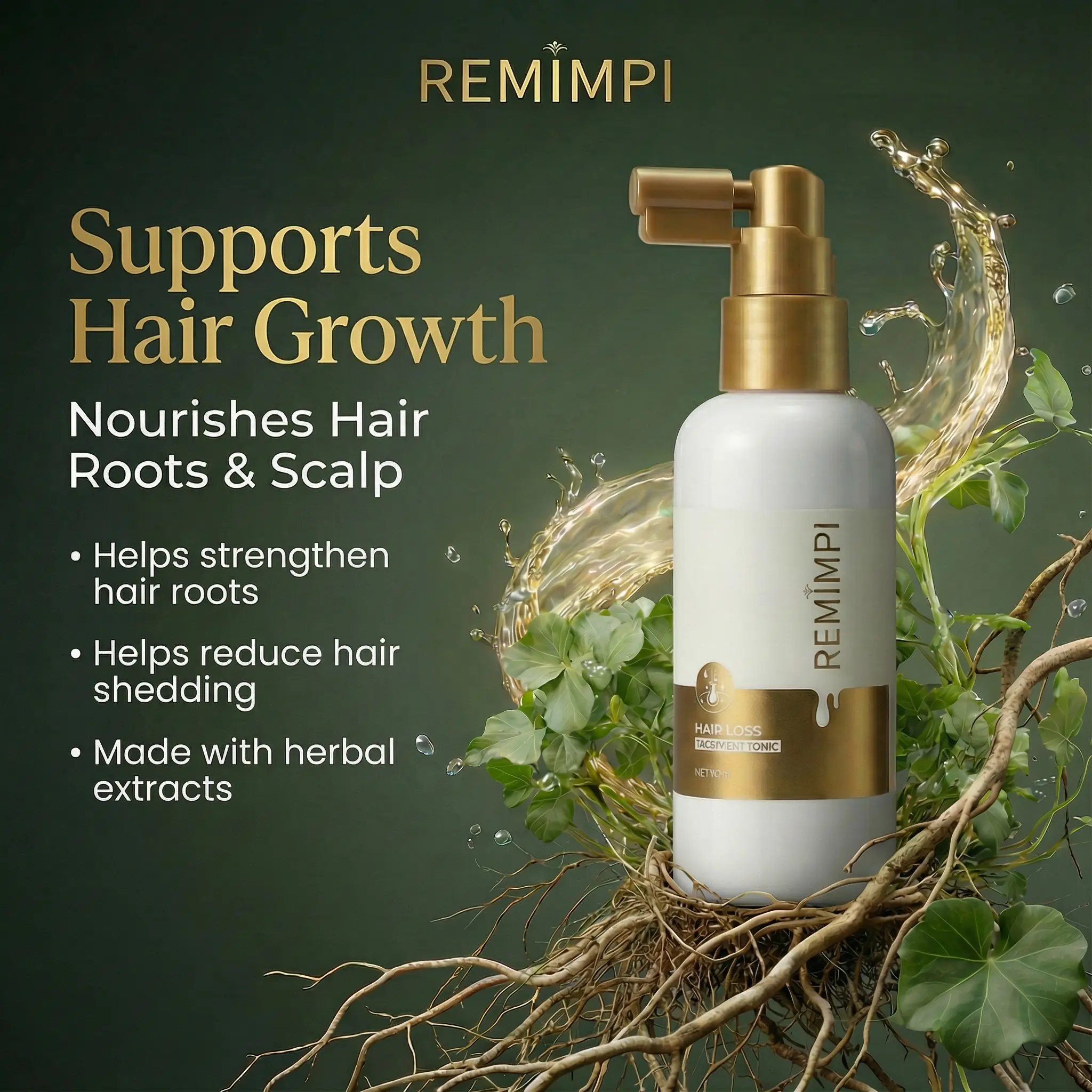 REMIMPI Botanical Scalp Serum for Thinning Hair, Leave-In Daily Scalp Care with Ginger, Ginseng & Biota Extracts, Helps Reduce Shedding & Support Fuller-Looking Hair, Lightweight Non-Greasy Formula for Weak Roots & Oily Scalp