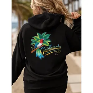 Women's Guatemala Tropical Bird Print Hoodie Long Sleeve Hooded Casual Comfortable Streetwear Fashion Graphic Printed Sweatshirt Womenswear Tops